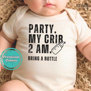 Party At My Crib 2 AM Baby Onesies® Brand Bodysuit, Funny Baby Party Outfit, Funny Onesies for Baby