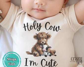 Holy Cow I&#39;m Cute Gerber ONESIES® Brand Bodysuit, Western Onesie Bodysuit, Highland Baby Cow Bodysuit, Cowgirl Baby Onesie®