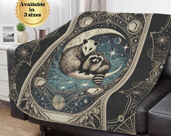 Manta de mapache y zarigüeya celestial, manta ligera de mapache y zarigüeya, manta de tarot celestial de terciopelo