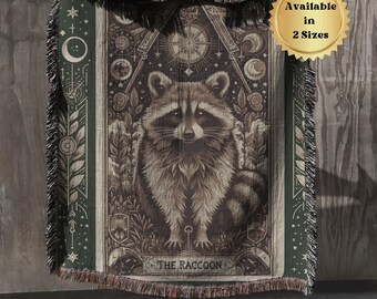 Raccoon Tarot Woven Blanket, Raccoon Tapestry, Raccoon Gifts