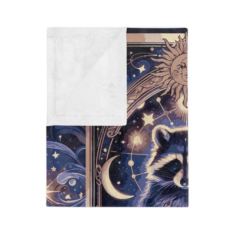 Celestial Raccoon Tarot Blanket, Raccoon Lightweight Velveteen Blanket imagem 3
