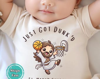 Just Got Dunk&#39;d Baptism Gerber® Baby Onesie® Brand Bodysuit, Custom Baptism Baby Announcement Baby Bodysuit, Gift For Baby Shower