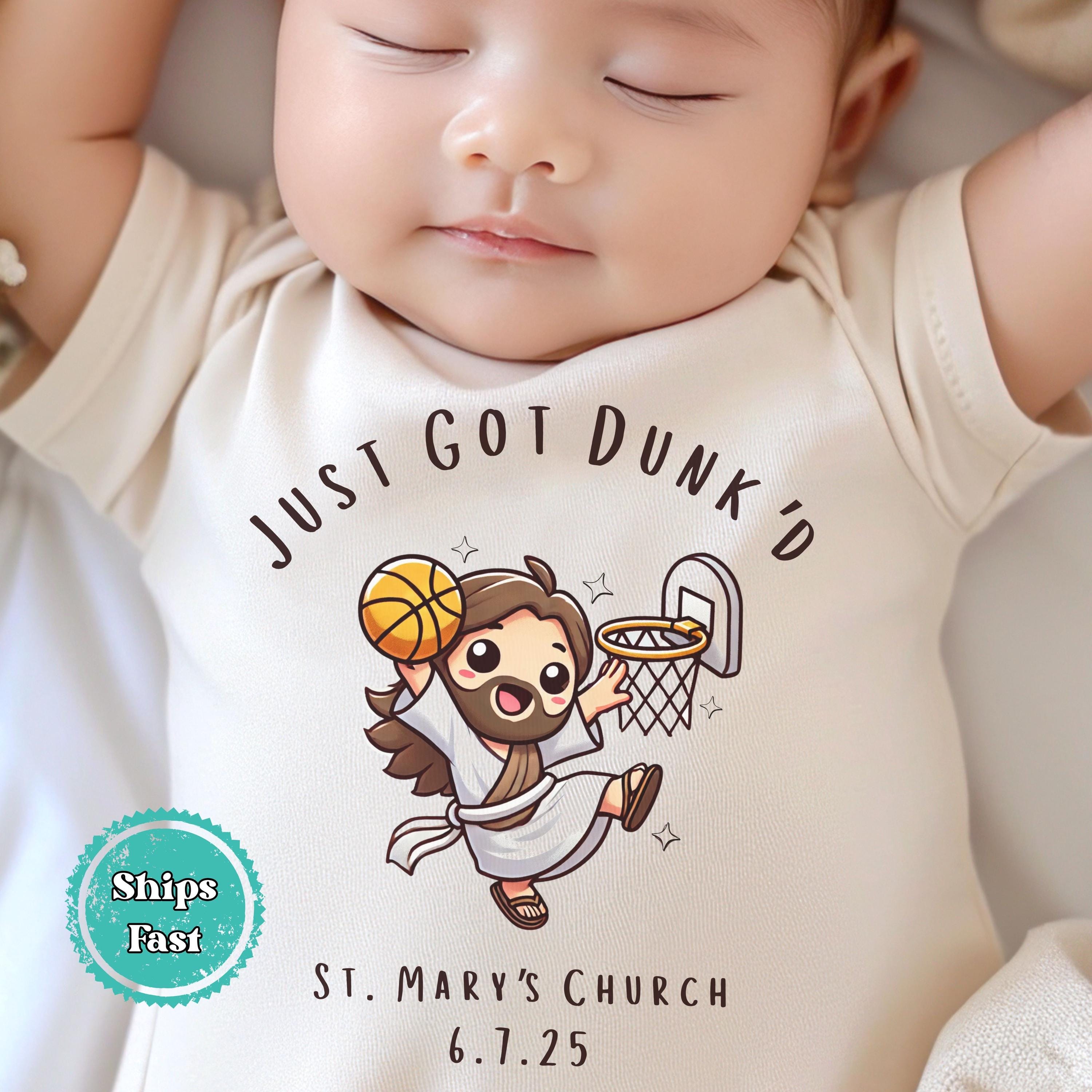 Just Got Dunk'd Baptism Gerber® Baby Onesie® Brand Bodysuit, Custom Baptism Baby Announcement Baby Bodysuit, Gift For Baby Shower