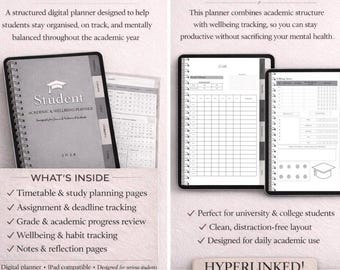 Planificador digital estudiantil 2026 para iPad / Planificador académico, seguimiento de bienestar, horario y pegatinas / GoodNotes