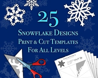 Paper Snowflake Patterns - 25 Printable DIY Templates - Winter Craft Ideas - Instant Download Ready to Print