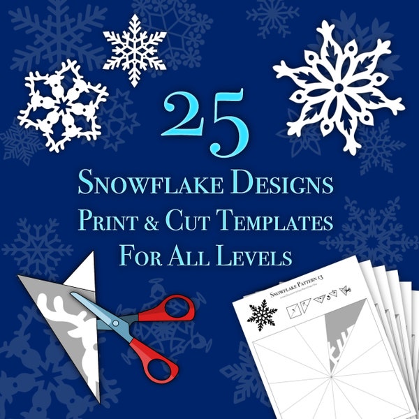 Paper Snowflake Patterns - 25 Printable DIY Templates - Winter Craft Ideas - Instant Download Ready to Print