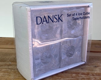 Vintage Dansk Clear Crystal Ice Cube Taper Holders Candle Set Of Four In Box Taiwan