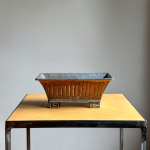 Vintage Tin Washed Copper Rectangular Planter with Brass Feet | Made in the United Arab Republic Cir. 1960s