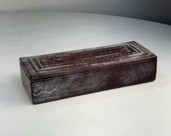 Vintage Senegal African Tuareg Brown Leather Hand Tooled Trinket Jewelry Box