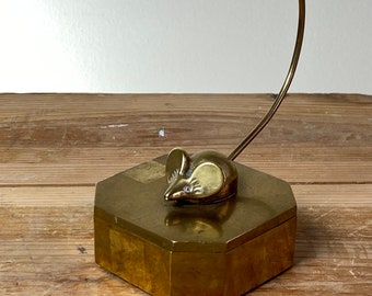 Vintage Solid Brass Trinket Box with Long Tail Mouse Lid Ring Holder Note Receipt