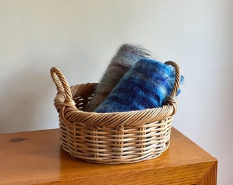 Vintage French Style Rattan Wicker Circle Basket with Handles