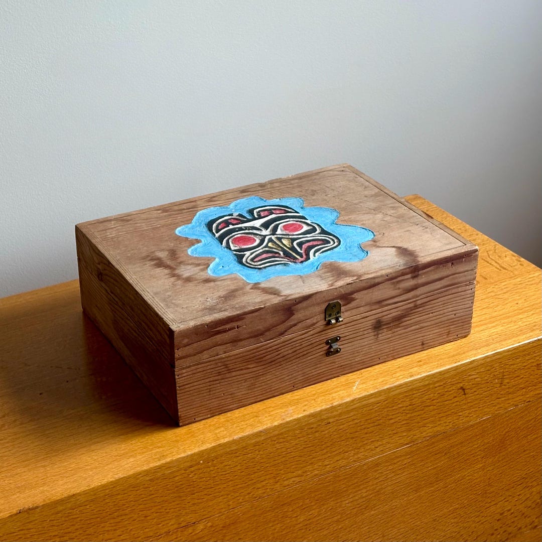 Native Cedar Box Hand Carved and Painted Pacific Northwest Native American Vintage Cedar ...