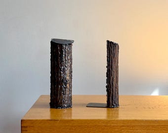 Industrial Modern Pair of Handmade Steel Tree Stump Design Bookends, Signed