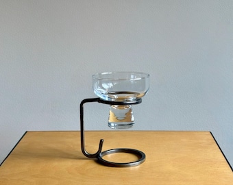 Danish Hand Forged Iron Metal Candle Holder with Glass Votive Insert
