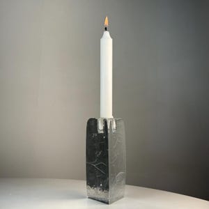 6” Vintage Mid Century Modern Blenko Ice Block Triangular Design Taper Candle Holder