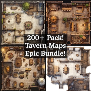 Tavern Battle-kaarten, 250+ packbundel met zeer gedetailleerde rollenspel-gevechtskaarten, Dungeons and Dragons, RPG-kaarten, verschillende taverne-RPG-kaarten