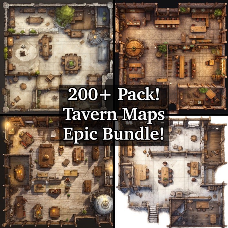 Cartes de bataille de taverne, lot de plus de 250 cartes de bataille de jeu de rôle détaillées, Donjons et dragons, cartes RPG, diverses cartes RPG de taverne image 1