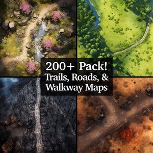 Oltre 200 mappe di sentieri, percorsi, strade e passerelle + scene, pacchetto di mappe per giochi di ruolo, Dungeons and Dragons, mappe di giochi di ruolo, varietà di sentieri
