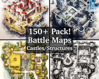 "Battle Maps, 150+ Pack von Castle & Strukturkarten, detailreiche Rollenspielkarten, Dungeons and Dragons, Rollenspielkarten, DND Bundle Pack."