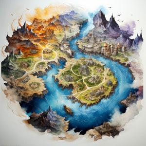 Watercolor Battle Map Bundle, 200 Pack of High Detail Role Playing Maps, Dungeons and Dragons, RPG Adventure, Watercolor Terrains image 6