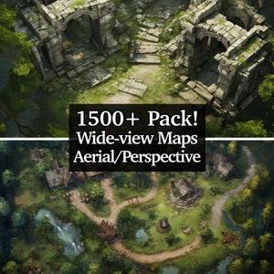 1500 breedbeeld gevechtskaarten en achtergronden, 16:9-kaarten, bundel rollenspelkaarten, Dungeons and Dragons, RPG-kaarten, Aerial + Iso Terrains