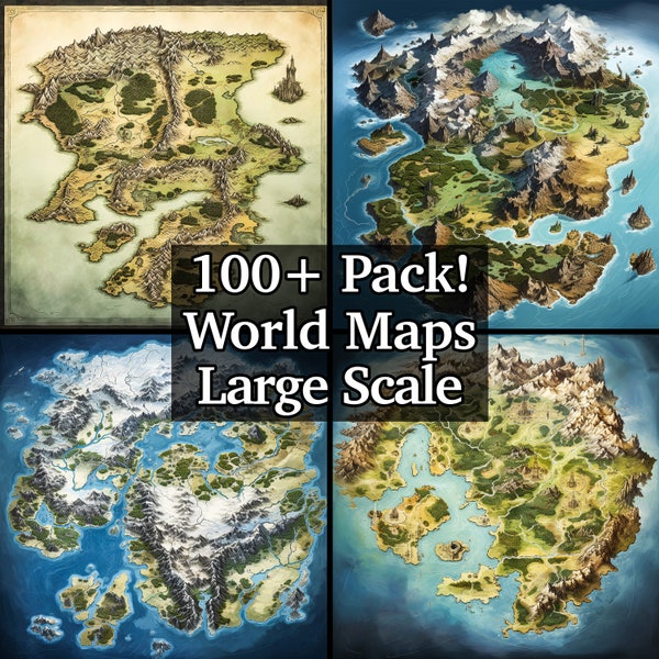 World Map Bundle, Large Scale Battle Maps, 100+ Pack of High Detail RPG Maps, Dungeons and Dragons, Role Playing Game Maps, Massive Terrains