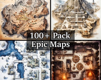 Mapas de batalla épicos, paquete de más de 100 mapas de juegos de rol de alto detalle, mazmorras y dragones, mapas de aventuras RPG, diferentes terrenos vibrantes