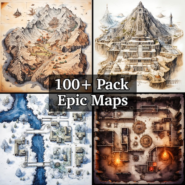 Epic Battle Maps, 100+ Pack Bundle of High Detail Role Playing Maps, Dungeons and Dragons, RPG Adventure Maps, Different Vibrant Terrains