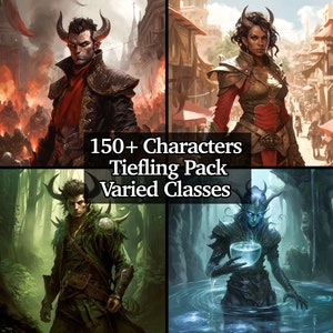 150+ Tiefling-racebundel, PNG Tiefling-collectie, gevarieerde klassen van Tieflings, Dungeons and Dragons, epische karaktercollectie, TTRPG RPG
