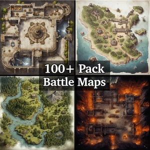 "Battle Maps, 100+ Pack Bundle mit hochdetaillierten Rollenspielkarten, Dungeons and Dragons, Rollenspiel-Kampfkarten, verschiedenen lebendigen Geländen."