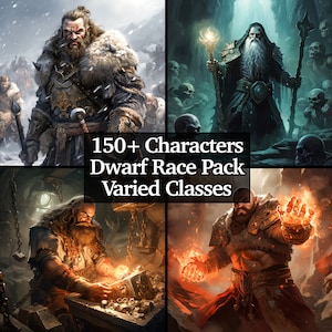 150+ dwergracebundel, PNG-dwergcollectie, gevarieerde klassen van dwergen, kerkers en draken, epische karaktercollectie, TTRPG RPG dnd