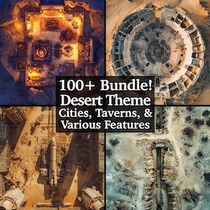 Mapas de batalha no deserto e paisagens aéreas, mais de 100 arquivos para RPG TTRPG DND, estruturas do deserto, cidades, vilas, cânions | Mapas de Dungeons and Dragons