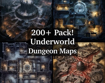 Cartes de bataille Underworld Underdark Dungeon, pack de plus de 200 cartes de bataille de jeu de rôle très détaillées, donjons et dragons, cartes RPG, cartes Underworld
