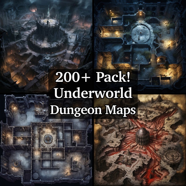 Underworld Underdark Dungeon Battle Maps, 200+ Pack of High Detail Role Playing Battle Maps, Dungeons and Dragons, RPG Maps, Underworld Maps