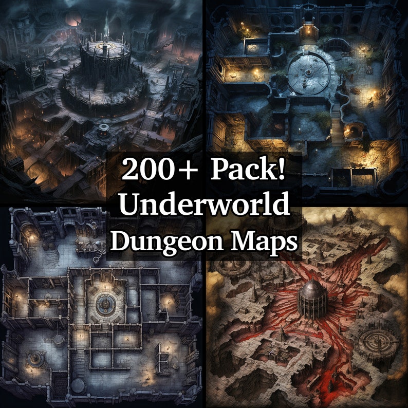 Cartes de bataille Underworld Underdark Dungeon, pack de plus de 200 cartes de bataille de jeu de rôle très détaillées, donjons et dragons, cartes RPG, cartes Underworld image 1