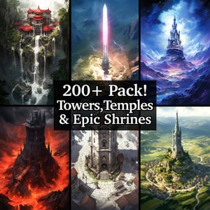 Plus de 200 cartes et scènes de tours, sanctuaires et temples, lot de cartes de combat Iso pour jeux de rôle, donjons et dragons, cartes RPG, variété de tours