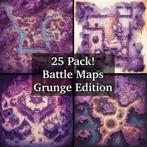 Mapas de batalha sujos e roxos, pacote de 25 pacotes de mapas de RPG de alto detalhe, Dungeons and Dragons, mapas de RPG, terrenos vibrantes