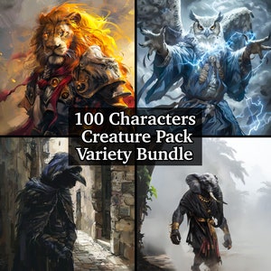 100 Kreaturen für DND & TTRPG Spiele, PNG Kreaturensammlung, verschiedene Stile von Kreaturen, Dungeons und Drachen, Epische Bündel Sammlung, dnd