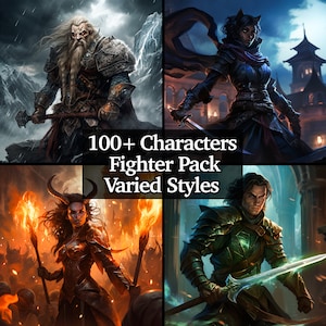 100+ Fighter Class-bundel, PNG Fighter Collection, gevarieerde klassen van vechtstijlen, Dungeons and Dragons, Epic Collection, TTRPG RPG dnd