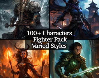 Mais de 100 pacotes de classes de lutadores, coleção de lutadores PNG, classes variadas de estilos de luta, Dungeons and Dragons, coleção épica, TTRPG RPG dnd