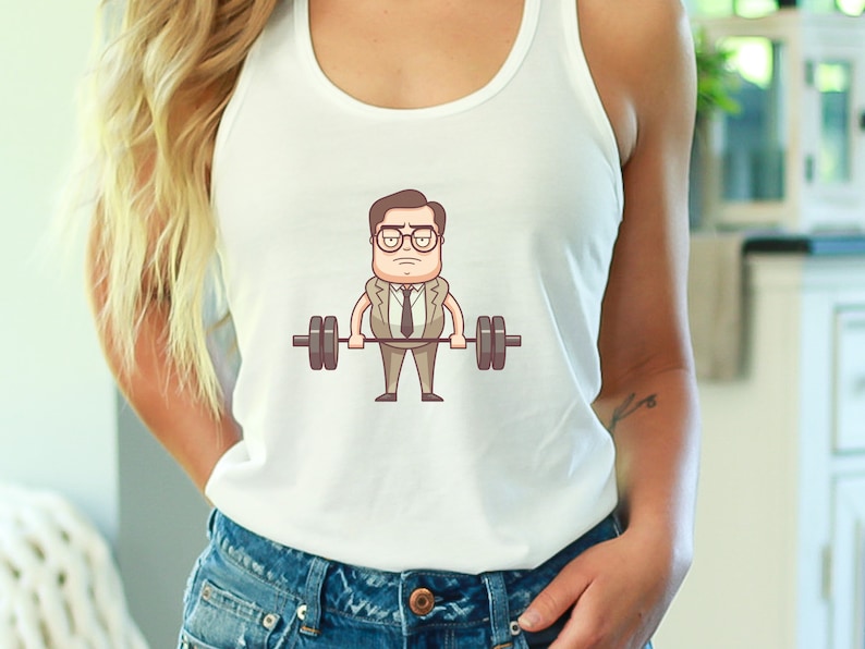 Cartoon Dwight, Weightlifting Dwight, Funny Dwight PNG SVG, Barbells & Beets, Dunder Muscle, Custom Illustration, Handdrawn Parody Graphic image 4