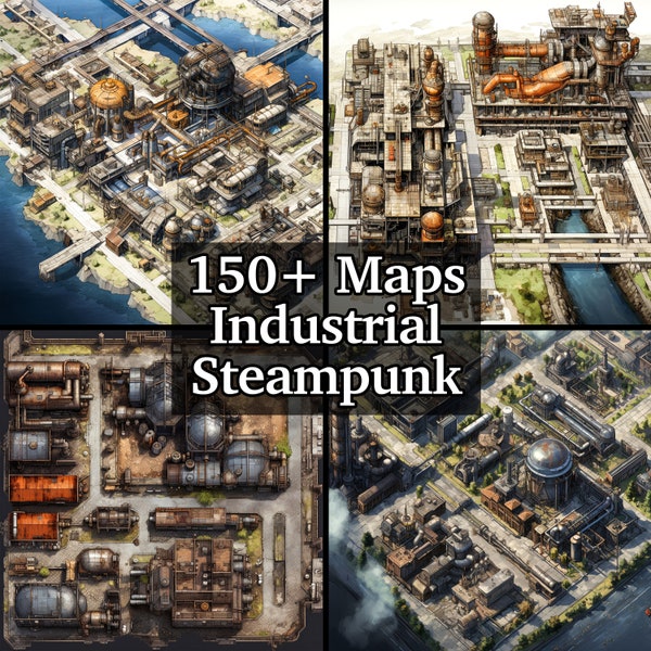 Steampunk Industrial Battle Map Bundle, 150+ Pack of High Detail Role Playing Maps, Dungeons and Dragons, RPG Adventure, Industrial Terrains