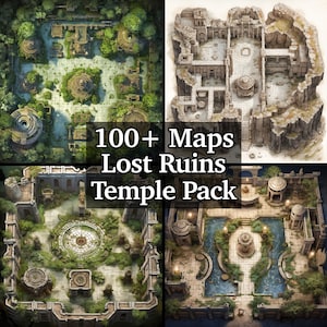 Pacote de mapas de ruínas perdidas, mais de 100 pacotes de mapas de RPG de alto detalhe, Dungeons and Dragons, aventura de RPG, terrenos de templo vibrantes