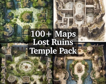Lost Ruins Map Bundle, 100+ Pack of High Detail Role Playing Maps, Dungeons and Dragons, RPG Adventure, Vibrant Temple Terrains