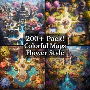 Pacote de mapas inspirados em flores coloridas, mais de 200 pacotes de mapas de RPG de alto detalhe, Dungeons and Dragons, aventura de RPG, terrenos vibrantes