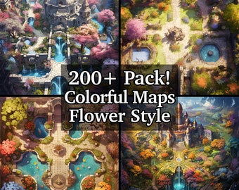 Colorful Flower Inspired Map Bundle, 200+ Pack of High Detail Role Playing Maps, Dungeons and Dragons, RPG Adventure, Vibrant Terrains