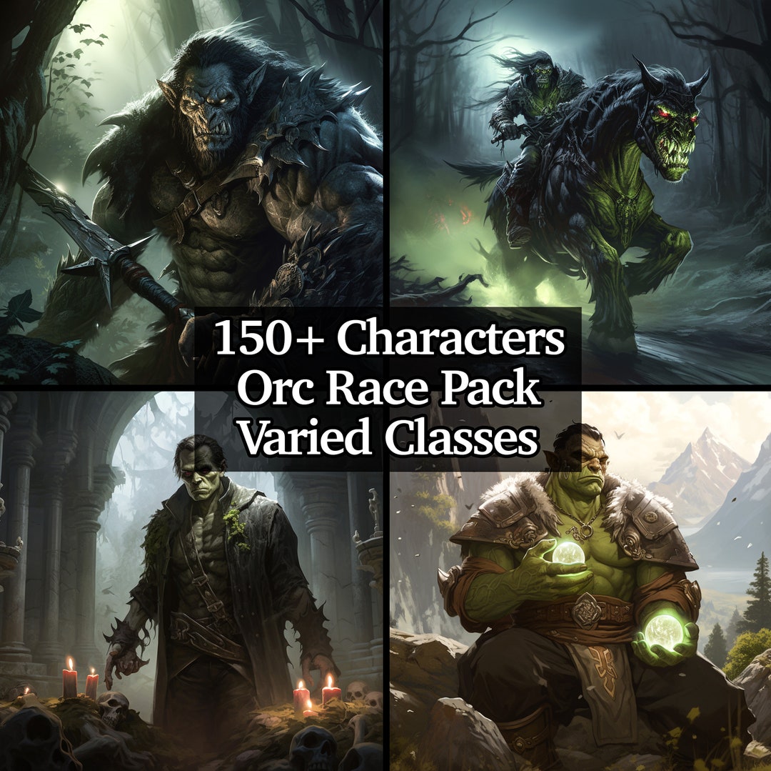 150 Orc Race Bundle, PNG Orc Collection, Varied Classes of Orcs, Dungeons and Dragons, Epic