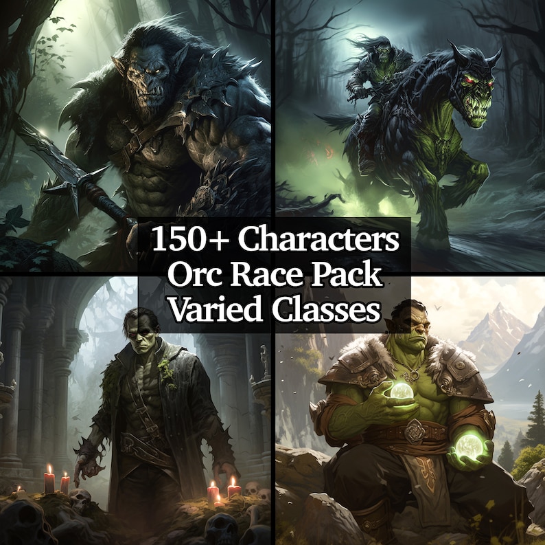 150 Orc Race Bundle, PNG Orc Collection, Varied Classes of Orcs