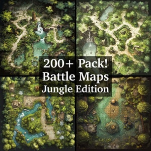 Mapas de batalha na selva, pacote de mais de 200 pacotes de mapas de RPG de alto detalhe, Dungeons and Dragons, mapas de RPG, terrenos de selva vibrantes