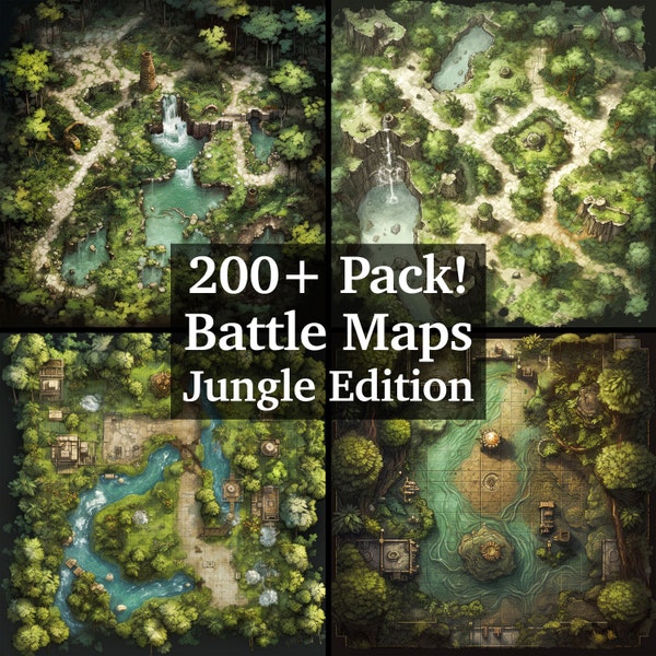 Jungle Battle Maps, 200+ Pack Bundle of High Detail Role Playing Maps, Dungeons and Dragons, Role Playing Maps, Vibrant Jungle Terrains